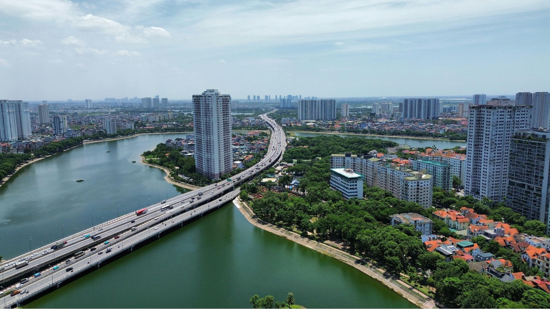 Hanoi skyline with bridge
