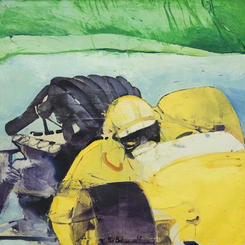 Kees van Bohemen - ‘Brands Hatch’  olieverf op doek  140 x 140 cm (1968)